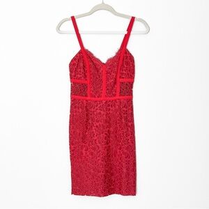 Express Salmon Coral Pink/Red Lace Bustier Strap Bodycon Dress – Size 0